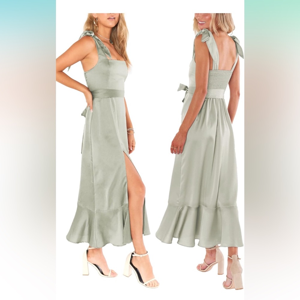 Satin Tie-up Square Neck Dress